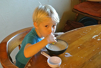 Caleb at breakfast