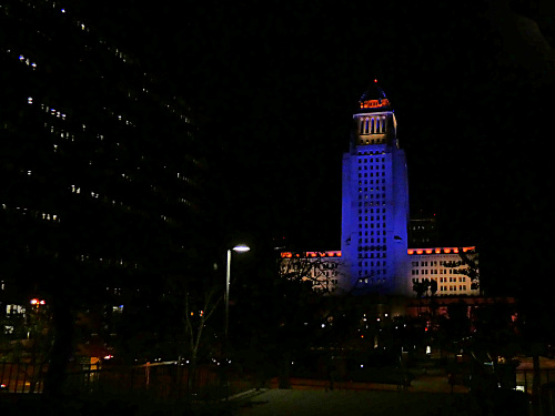 LA City Hall Kobe Laker lights