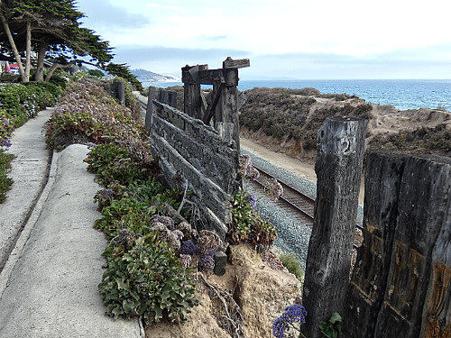 Sunliner railroad track next to the Pacific Ocean