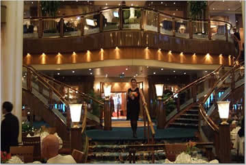 Nora making an entrance into Britannia Resturant