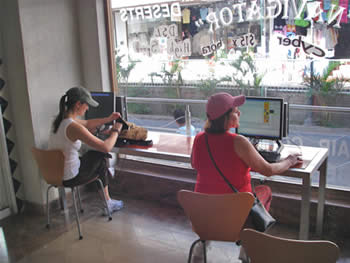 Julie and Patty had to get their email fix