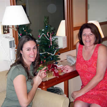 Julie and Patty opening presents
