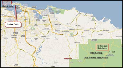 Map of our destinations in Puerto Rico