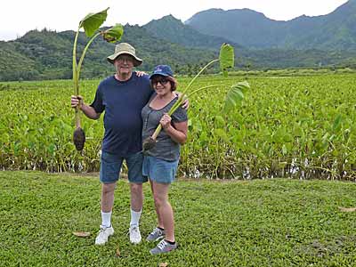 Craig & Patty with Taro plants