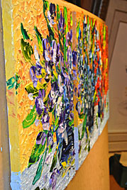 sideways view showing paint buildup from technique