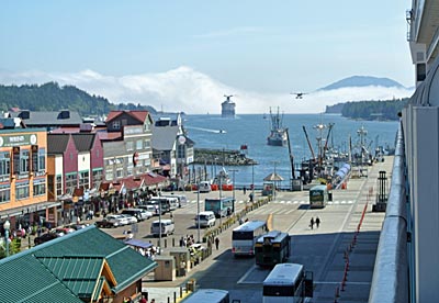 Ship & plane leaving Ketchikan south