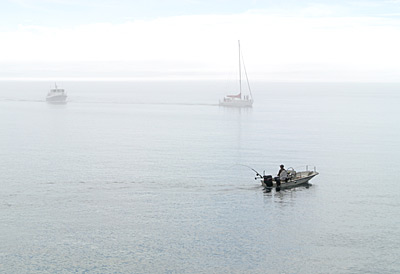 light boats in the fog