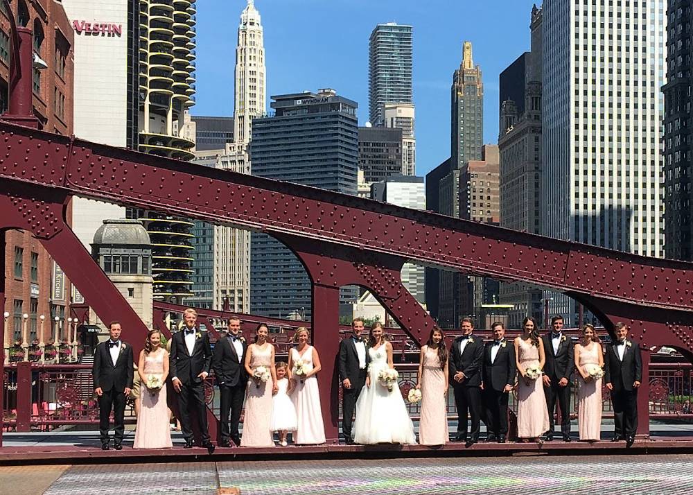 Wedding Party on a Chicago bridge
