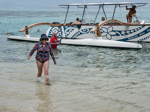 Patty coming ashore on the island
