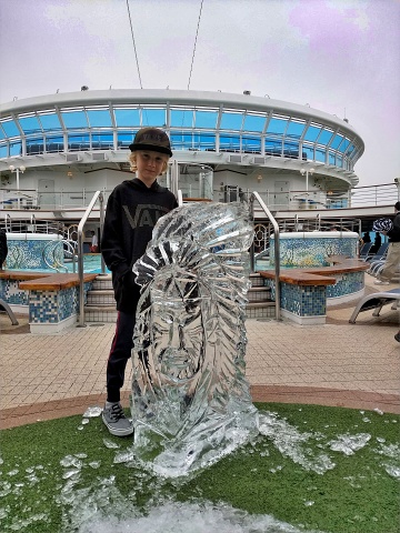 Caleb with ice sculpture