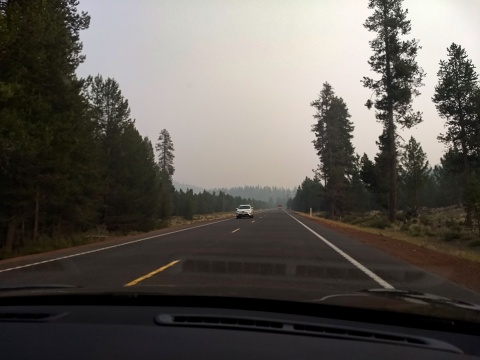 driving home through fire smoke in Oregon