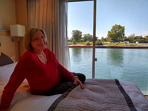 Patty in our cabin bed