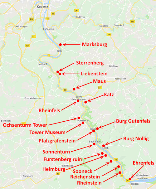 Map of castles photographed