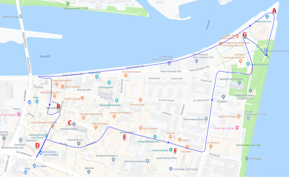 Map of our Koblenz walk-around