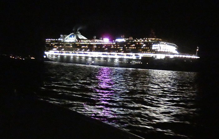 Grand Princess at night - tendering back