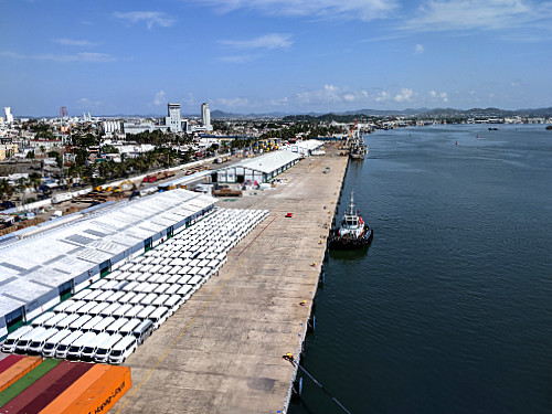 Mazatlan port with lots of cars