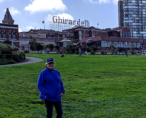 Patty in front of Ghirardelli Square