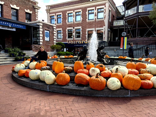 Patty with pumpkins in Ghirardelli Square
