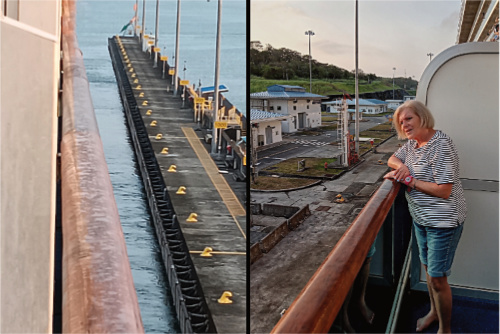 Patty looking at Eastern entry to Panama Canal