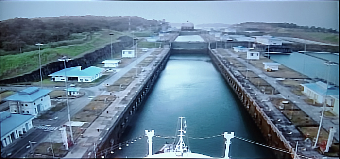 Our ship heading into 1st canal lock on Eastern side