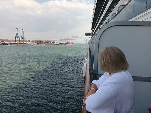 Patty looking at the Bridge of the Americas - Western side