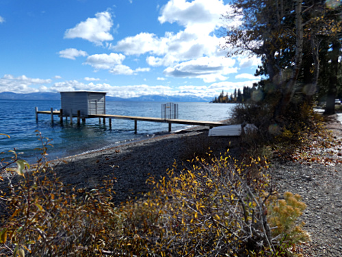 Riding eBikes along the lake near Tahoe City
