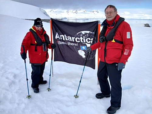Patty & Craig at Antarctica 'Been Here' flag